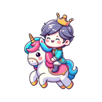 prins ridning en söt enhörning ikon karaktär tecknad serie png