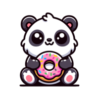 schattig panda aan het eten donut icoon karakter tekenfilm png
