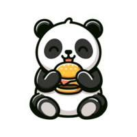 cute panda eating hamburger icon character cartoon png