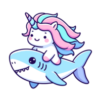 linda unicornio montando un tiburón icono personaje dibujos animados png