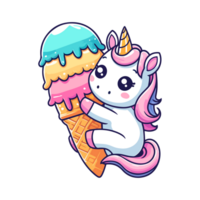 cute unicorn and ice cream icon character png