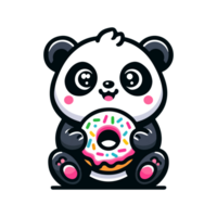 schattig panda aan het eten donut icoon karakter tekenfilm png