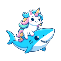 cute unicorn riding shark icon character cartoon png