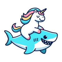 cute unicorn riding shark icon character cartoon png