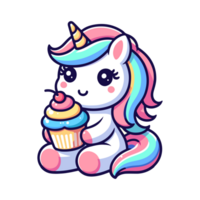 mignonne Licorne et petit gâteau icône personnage png