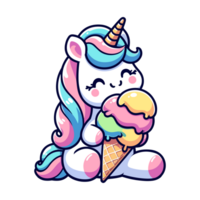 cute unicorn and ice cream icon character png