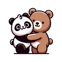 carino panda e orso abbracciare icona personaggio cartone animato png