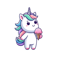 cute unicorn eating ice cream icon character cartoon png