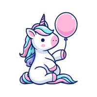 cute unicorn holding balloon icon character cartoon png