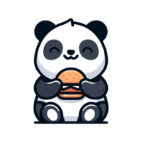 cute panda eating hamburger icon character cartoon png