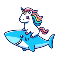 linda unicornio montando tiburón icono personaje dibujos animados png