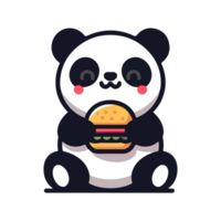 cute panda eating hamburger icon character cartoon png