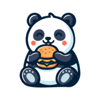 cute panda eating hamburger icon character cartoon png