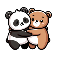 schattig panda en beer knuffelen icoon karakter tekenfilm png