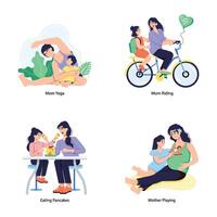 Set of Mother Bonding Flat Illustrations vector
