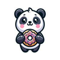 cute panda eating donut icon character cartoon png