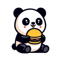 söt panda äter hamburgare ikon karaktär tecknad serie png