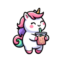 cute unicorn drinking boba icon character cartoon png