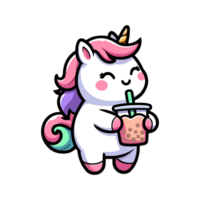 mignonne Licorne en buvant boba icône personnage dessin animé png