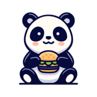 cute panda eating hamburger icon character cartoon png