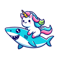 cute unicorn riding shark icon character cartoon png