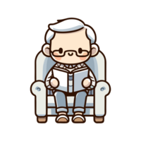 cute grandfather reading a book icon character cartoon png