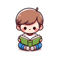 cute boy reading a book icon character cartoon png