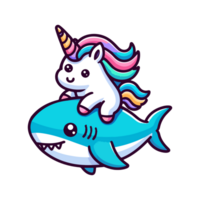 cute unicorn riding shark icon character cartoon png