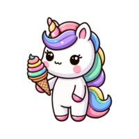 carino unicorno mangiare ghiaccio crema icona personaggio cartone animato png