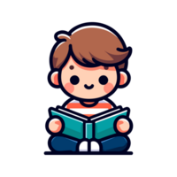 cute boy reading a book icon character cartoon png