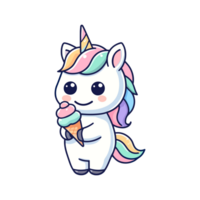 cute unicorn eating ice cream icon character cartoon png