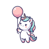 cute unicorn holding balloon icon character cartoon png