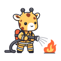 cute giraffe firefighter icon character cartoon png