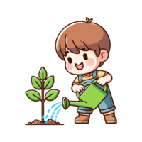 mignonne garçon plantation une arbre icône personnage dessin animé png