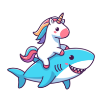 cute unicorn riding shark icon character cartoon png