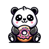 cute panda eating donut icon character cartoon png