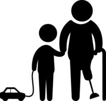 A kid is helping the disabled person denoting an icon for disability help. Simple editable EPS file vector