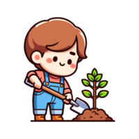 cute boy planting a tree icon character cartoon png