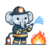 cute elephant firefighter icon character cartoon png