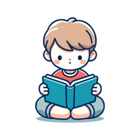 mignonne garçon en train de lire une livre icône personnage dessin animé png