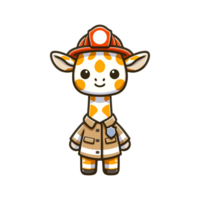 mignonne girafe sapeur pompier icône personnage dessin animé png