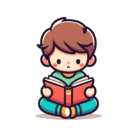 cute boy reading a book icon character cartoon png