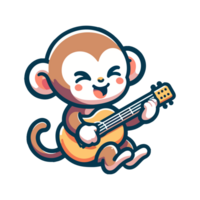 dessin animé mignonne singe en jouant guitare icône personnage png