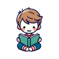 mignonne garçon en train de lire une livre icône personnage dessin animé png