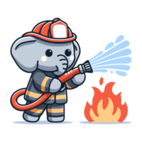 cute elephant firefighter icon character cartoon png