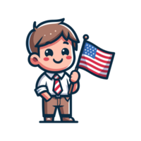 süß Symbol Charakter Junge halten amerikanisch Flagge png