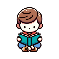 cute boy reading a book icon character cartoon png