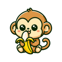 cartoon cute monkey eating banana icon character png