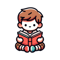 cute boy reading a book icon character cartoon png