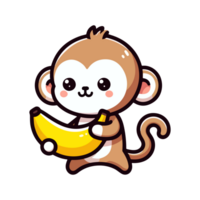 cartoon cute monkey eating banana icon character png